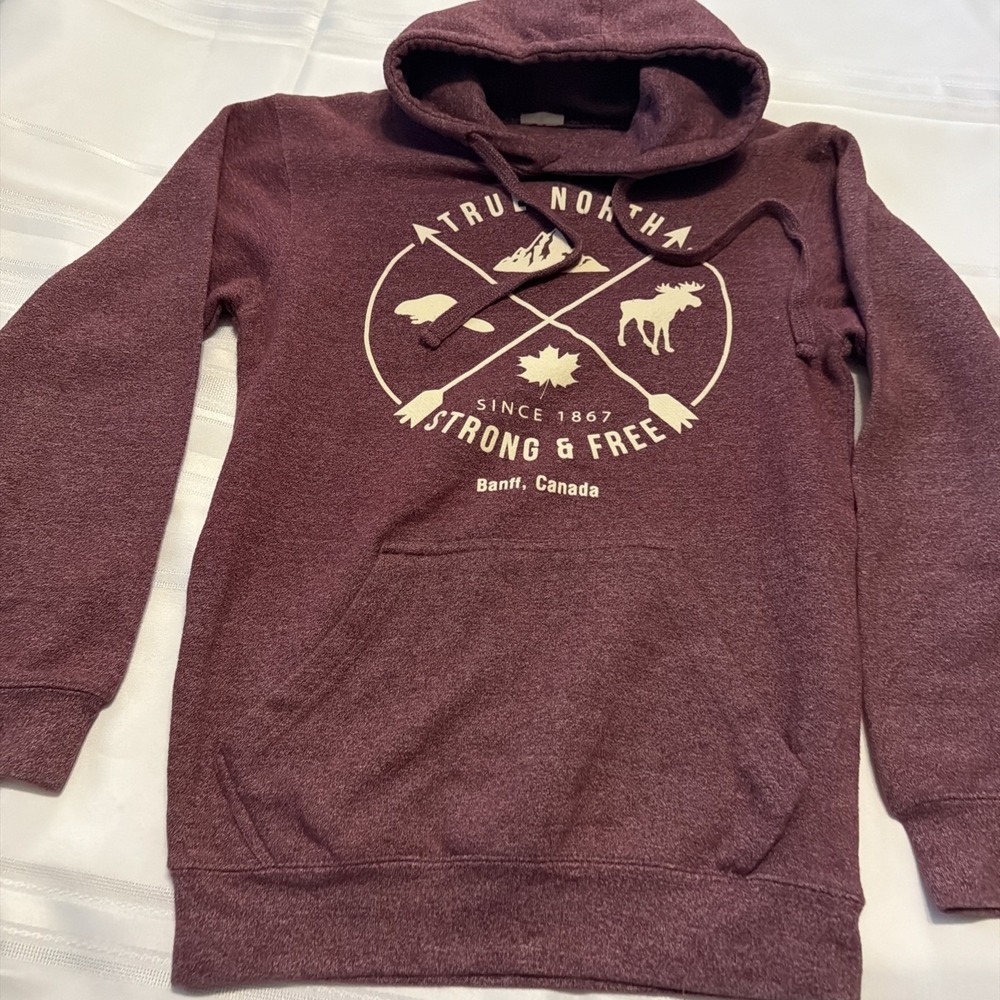 True North Strong & Free Banff Canada Hoodie Burgundy XS Pullover Sweatshirt